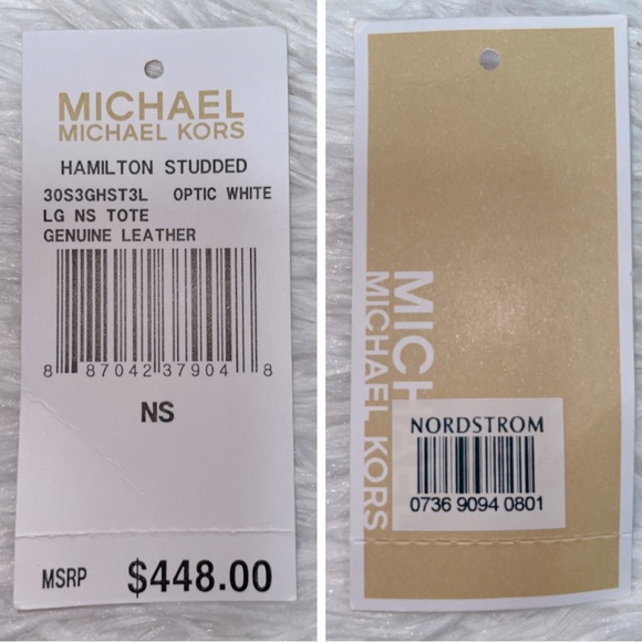 Michael Kors Hamilton Large Pyramid Studded Satchel Shoulder Bag Tote White - Picture 16 of 16